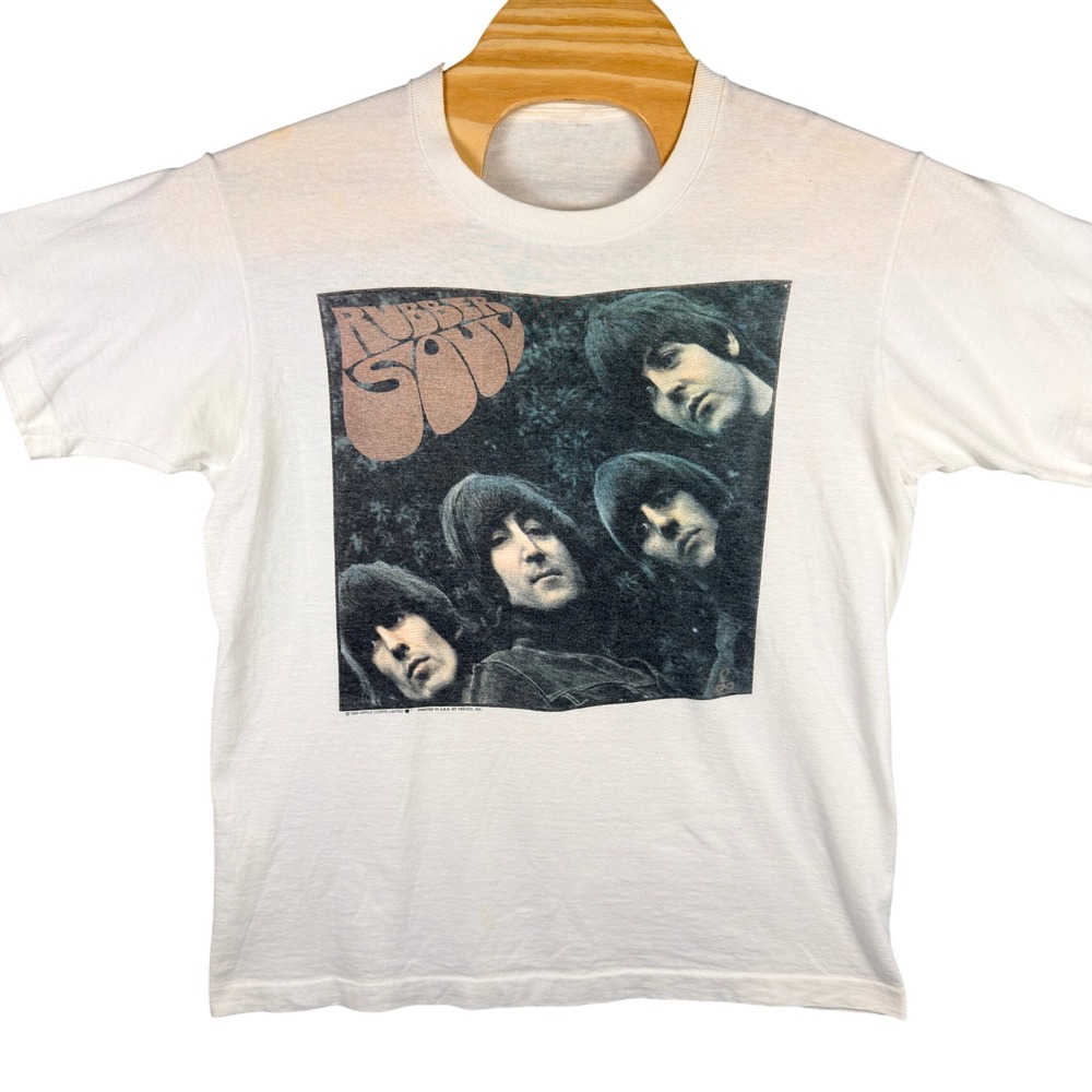 VINTAGE 90s The Beatles White Rubber Soul T Shirt Mens Large Band Tee